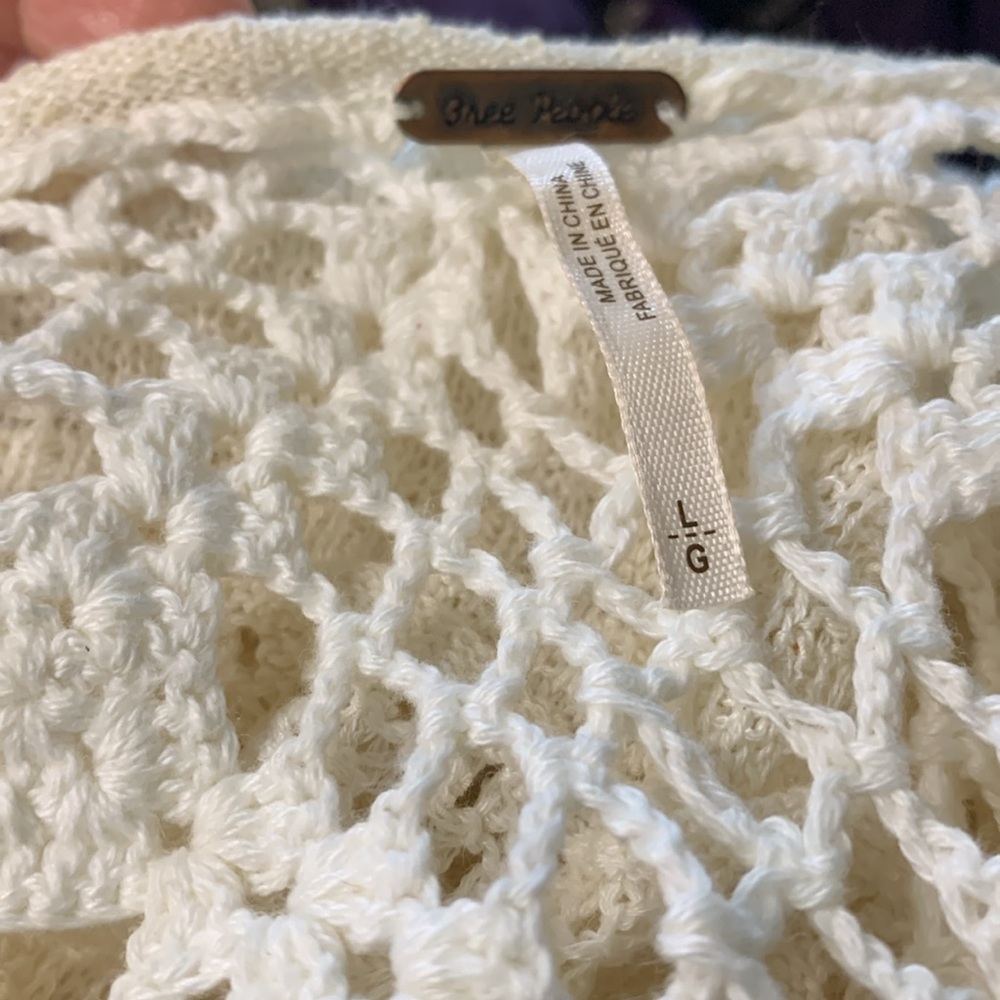 Free people knit sweater top with crochet inserts cream Large - Picture 11 of 12